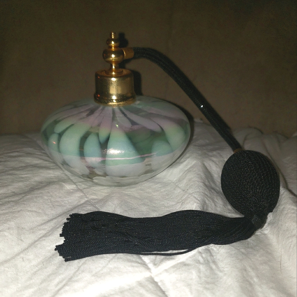 Vintage white opalescent perfume bottle atomizer